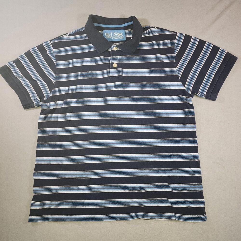 Old Navy Mens Polo Shirt Blue White Striped Short Sleeve XL